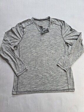 Express Men's Gray Long Sleeve Henley Shirt Large Moisture Wicking